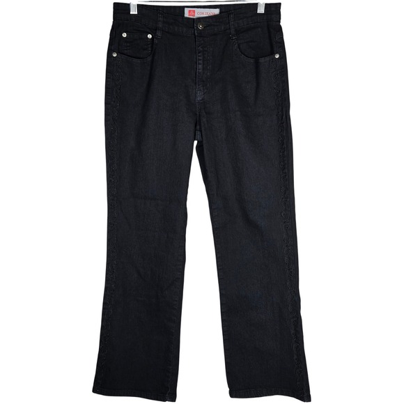 COS Jeans Denim - COS Jeans Petite Embellished Embroidered Leg Black Denim Jeans Womens Size 10P